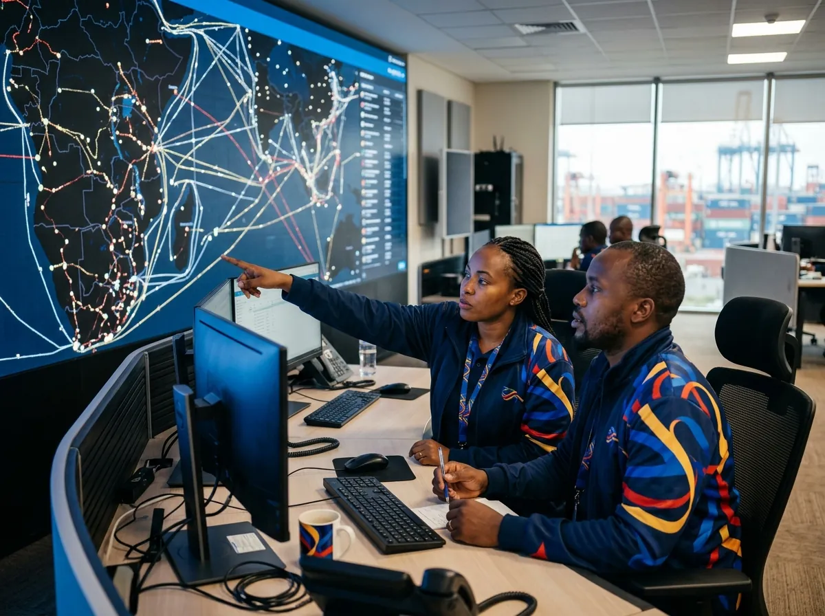 Operations team monitoring routes on a large screen